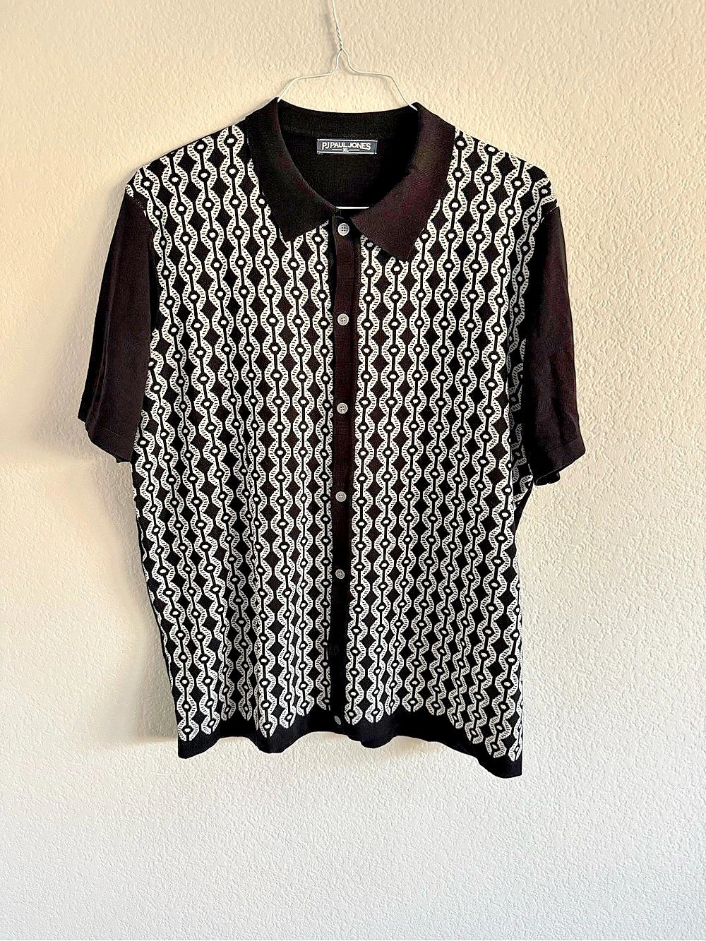 PJ PAUL JONES Men's Vintage Polo Short Shirt Geometric Patterns Stripe Knit